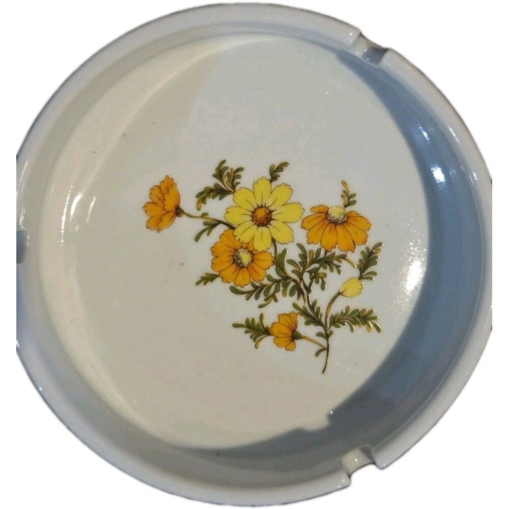 Ashtray Or Trinket Holder White With Flowers